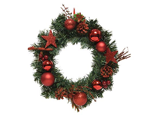 Künstlicher Türkranz 30cm PVC Soft Nadeln Tannenkranz mit bruchsicheren Weihnachtskugeln Weihnachten Rot von Christmas-Decorations