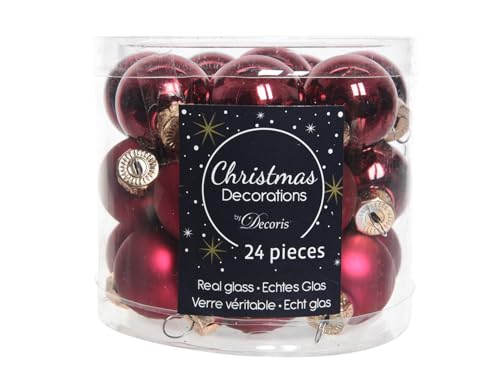 Mini-Weihnachtskugeln aus Glas 24er-Set 2,5 cm Ochsenblut glanz / matt von Christmas-Decorations