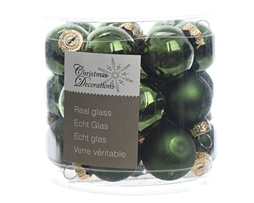 Mini-Weihnachtskugeln aus Glas 24er Set 25mm ( grün - piniengrün glanz / matt ) Spiegelbeeren Weihnachtskugeln Baumkugeln Christbaumkugeln von Kaemingk