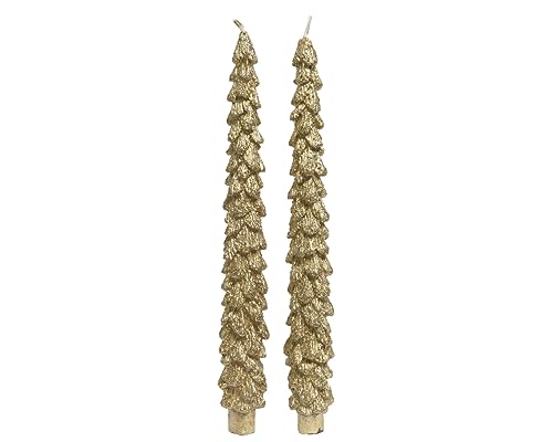 Spitzkerzen ca. 26cm 2er Set mit Glitzer Wachs Weihnachtskerzen Tannenbaum Gold hellgold - gold / Weihnachtsbaumkerzen von Christmas Decorations