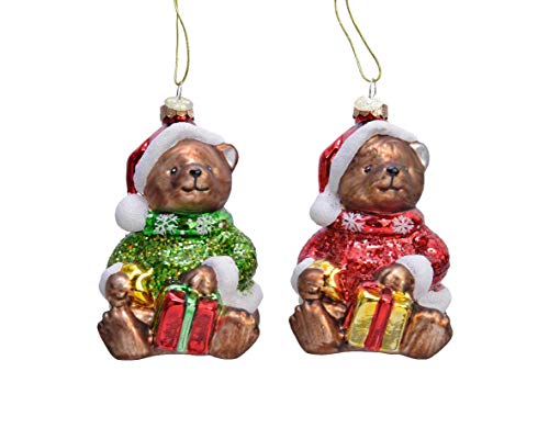 Weihnachtskugeln Glas Teddybär 12 cm x 1 Stück Sortiert mit Geschenk Weihnachtskugeln rot grün von Christmas Decorations