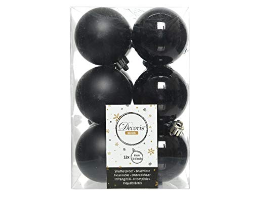 Weihnachtskugeln Kunststoff 6cm x 12 Stück Christbaumkugeln bruchsicher schwarz von Christmas Decorations