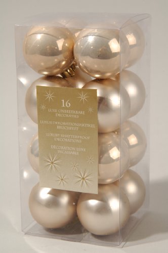 Weihnachtskugeln Mini Kunststoff 4cm x 16 Stück Christbaumkugeln bruchsicher Champagner von Christmas-Decorations