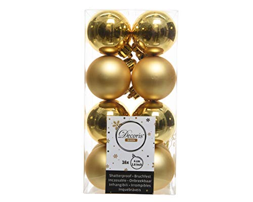 Weihnachtskugeln Mini Kunststoff 4cm x 16 Stück Christbaumkugeln bruchsicher Gold von Christmas Decorations