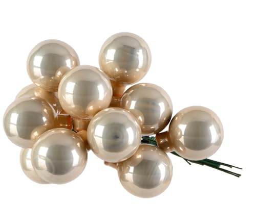 Weihnachtskugeln am Draht Glas 2cm x 12 Stück Spiegelbeeren Mini Champagner Perle Creme glänzend von Christmas-Decorations
