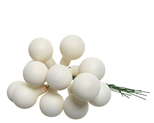 Weihnachtskugeln am Draht Glas 2cm x 12 Stück Spiegelbeeren Mini Ivory Elfenbein wollweiß Creme matt von Christmas Decorations