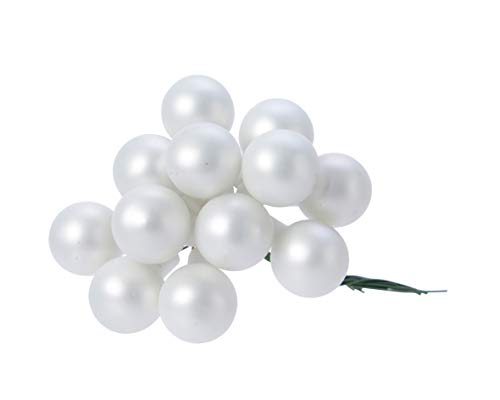 Weihnachtskugeln am Draht Glas 2cm x 12 Stück Spiegelbeeren Mini winterweiß weiß matt von Christmas Decorations