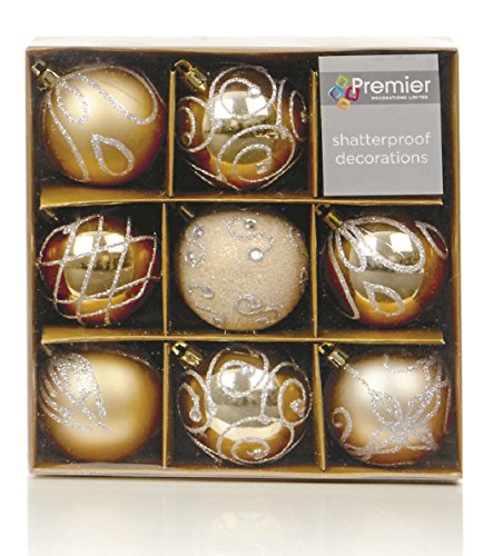 Set of Nine Gold Christmas Tree Baubles (6cm) by Christmas Direct von Christmas Direct