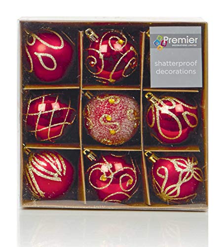 Set of Nine Red & Gold Christmas Tree Baubles (6cm) by Christmas Direct von Christmas Direct