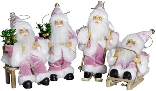 Christmas Paradise Deko-Figur Weihnachtsmann 4er Set Weihnachtsbaum-Schmuck Santa 4 Designs 18cm Rosa von Christmas Paradise