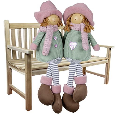 Christmas Paradise Deko Wichtel Mädchen 2er Set Kantenhocker Weibliche Dekofigur Sitzend Frau 22cm Rosa Mint von Christmas Paradise
