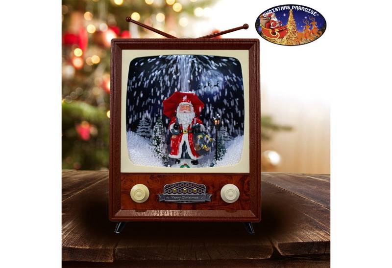 Christmas Paradise LED Laterne LED Schneelaterne Weihnachtsmann TV 30cm, schneit im Inneren, bunt-bronze von Christmas Paradise