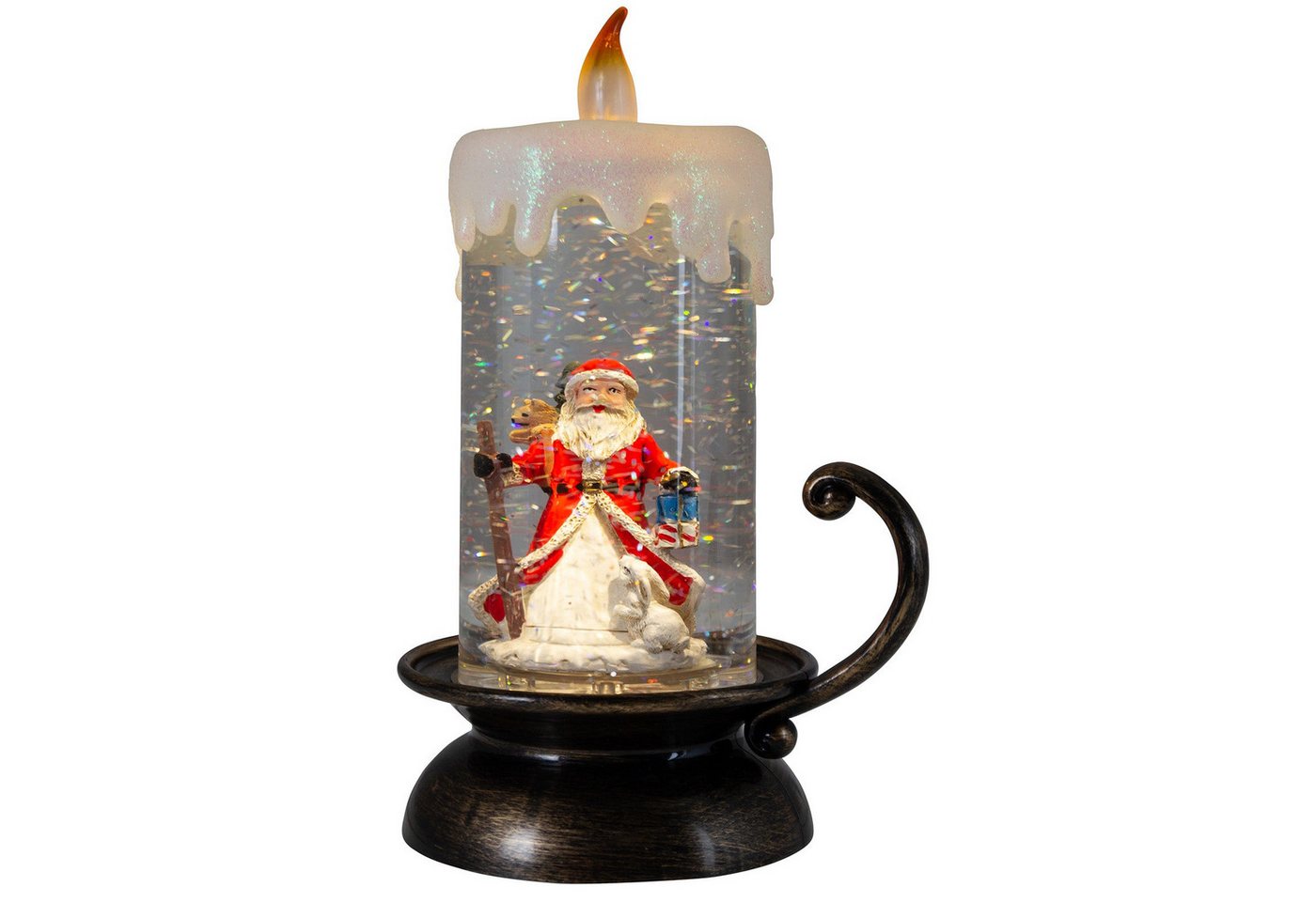 Christmas Paradise LED Laterne Schneelaterne Kerze 22cm, Licht, LED, warmweiß, schneit im Inneren, bronze, Weihnachtsmann von Christmas Paradise