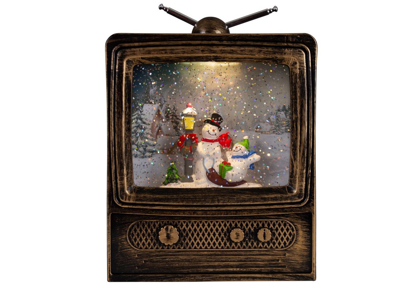 Christmas Paradise LED Laterne schneiender Fernseher 24 cm, Weihnachtsdeko, zuschaltbare Weihnachtsmusik, LED, warmweiß, schneit im Inneren, TV, bronze von Christmas Paradise