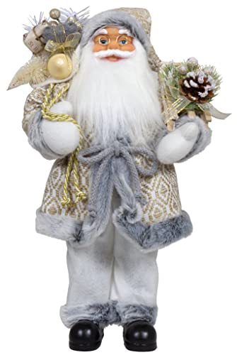 Christmas Paradise Stehender Weihnachtsmann Bjarne 45cm Weiß-Grau-Gold Deko-Figur Santa Nikolaus von Christmas Paradise