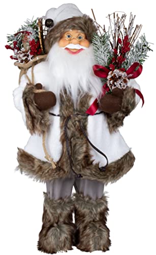 Christmas Paradise Stehender Weihnachtsmann Klaus 60cm Weiß-Braun Deko-Figur Santa Nikolaus von Christmas Paradise