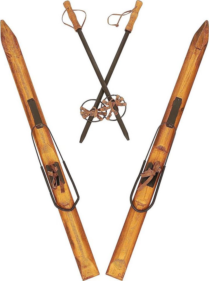 Christmas Paradise Wanddekoobjekt Deko Ski aus Holz 90cm XL Weihnachtsdeko (1 Paar, 2 St., Wanddeko oder Tischdeko), Nostalgie Hüttendeko mit Bindung und Skistöcken von Christmas Paradise