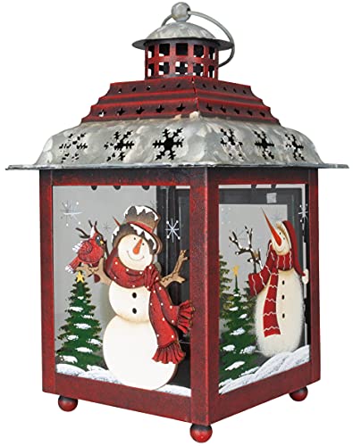 Christmas Paradise Weihnachtliche Laterne für Teelichter und Kerzen Schneemann Design Metall 28cm Rot-Grau von Christmas Paradise