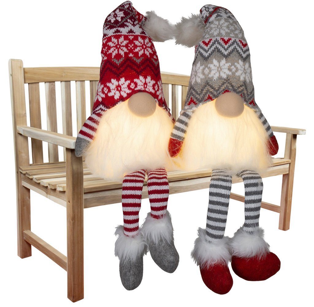 Christmas Paradise Weihnachtsfigur Wichtel mit LED 24cm (57cm) Kantenhocker, (Dekofiguren, 2 St., im Set), Weihnachten, rot-grau von Christmas Paradise
