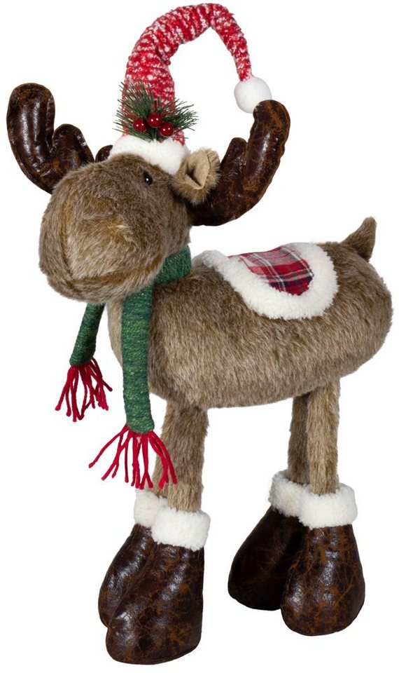 Christmas Paradise Weihnachtsfigur stehender Elch 50cm (60cm) (Dekofigur, 1 St), Rentier stehend, Weihnachtsdeko Braun Rot von Christmas Paradise