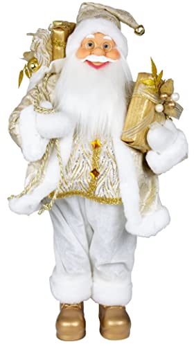 Christmas Paradise stehender Weihnachtsmann Fredrik 60cm Weiß-Gold Deko-Figur Santa Nikolaus von Christmas Paradise