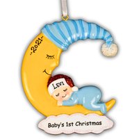 Babys 1. Weihnachten 2024 Personalisierte Verzierung Benutzerdefinierte Name Mond Blaue Hut Baum Dekor Neugeborene Baby Jungen Erste von ChristmasKeepsake