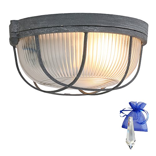 Bootsleuchte in Grau Rost Optik ø 17cm Vintage E27 als Deckenleuchte und Wandleuchte verwendbar/Retro Industrial-Lampe Schiffsleuchte Design-Kellerleuchte Rund 230V + Giveaway von Christoph Palme Leuchten