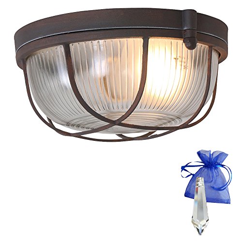 Bootsleuchte in Rost Optik ø 17cm Vintage E27 als Deckenleuchte und Wandleuchte verwendbar/Retro Industrie-Lampe Schiffsleuchte Design-Kellerleuchte Rund 230V + Giveaway von Christoph Palme Leuchten