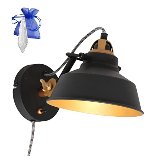 Christoph Palme Leuchten Wandleuchte Industrial Schwarz Gold Matt Fassung E27 1-Flg. Vintage im Industrie Design Retro Ohne Lampe 3087ZW + Kristall Giveaway von Christoph Palme Leuchten