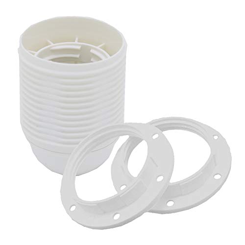 E27 Fassung Weiß mit zwei Schraubringen Thermoplast Version A m. Gewindemantel verschraubbar Set von Christoph Palme Leuchten