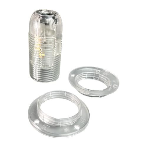 SET E14 Fassung transparent + 2x Schraubring, Gewinde M10x1 Thermoplast Schraubfassung für Glühlampe und LED von Christoph Palme Leuchten