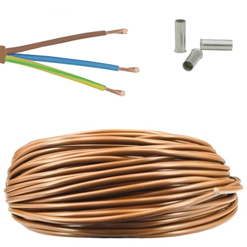 10m Elektrokabel Rehbraun 3G 0,75mm² H03VV-F – PVC Schlauchleitung Kabel – Stromkabel mit 20 Aderendhülsen von Christoph Palme