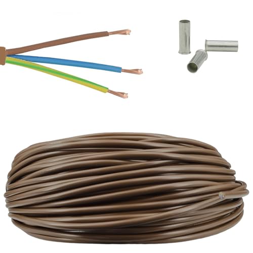 5m Elektrokabel Braun 3G 0,75mm² H03VV-F – PVC Schlauchleitung Kabel – Stromkabel mit 20 Aderendhülsen von Christoph Palme