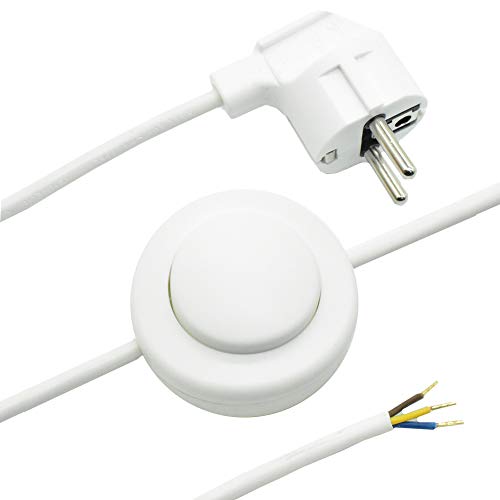 Anschlusskabel 4m Weiß Schutzkontakt Winkelstecker + Fußtretschalter Anschlussleitung 3x0,75qmm 250V anschlussfertig Stecker-Zuleitung f. Lampen von Christoph Palme