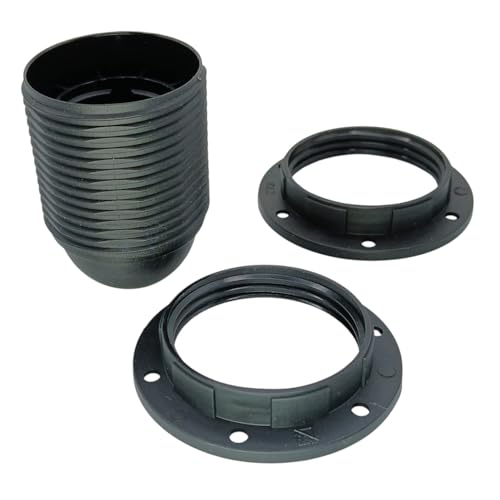 E27 Lampenfassung Set Schwarz mit 2 Schraubringen – M10x1 Feingewinde – verschraubbar für 240V – Thermoplast Version A von Christoph Palme