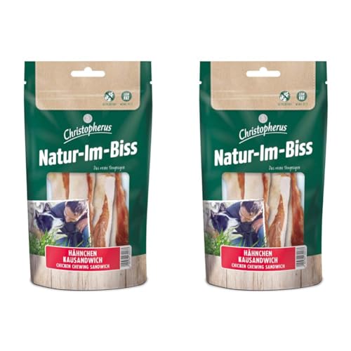 Christopherus Kausticks für Hunde, Hähnchen-Kausandwich, Warmluftgetrocknet, Natur-Im-Biss, 70 g (Packung mit 2) von Christopherus