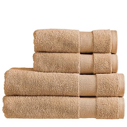 Christy Refresh Brown Handtuch-Set | 4er-Set | 2 Bäder und 2 Hände | schnell trocknend | Ton und stilvoll | weiche, saugfähige Badetücher | 100 % Baumwolle 550 g/m² | maschinenwaschbar | Chai Latte von Christy