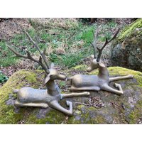 2Er Set Vintage | Sehr Grosse Messing Sarreid Liegende Hirsch Statuen/Figuren - 17 "Hoch, 20" Lang | Weihnachts Rentier? von ChristyLouVintage