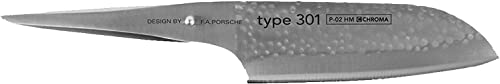 Chroma Hammerschlag Messer Type 301, universelles Santoku Messer P-02HM, Design by F.A.Porsche, Profimesser mit 17,8 cm Klinge von Chroma