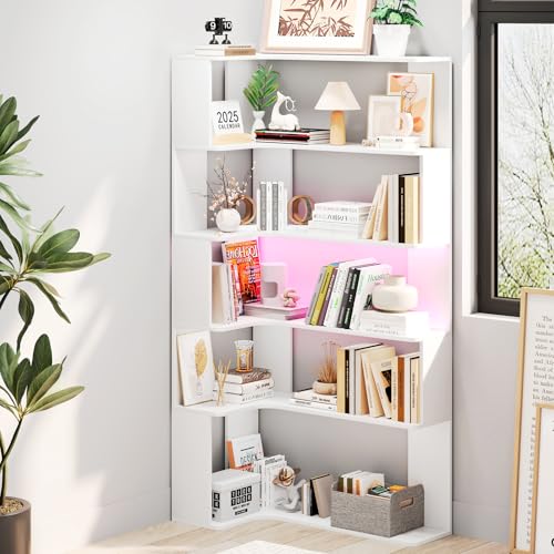 ChromaCasa 5-Etagen Eckregal Mit LED-Beleuchtung, Dreieckiges Bücherregal Für Die Ecke, Platzsparendes Regal Mit Beleuchtung Für Wohnzimmer, Schlafzimmer, Büro, Höhenverstellbar & Wackelfrei (Weiß) ChromaCasa 5-Etagen Eckregal Mit LED-Beleuchtung, Dreieckiges Bücherregal Für Die Ecke, Platzsparendes Regal Mit Beleuchtung Für Wohnzimmer, Schlafzimmer, Büro, Höhenverstellbar & Wackelfrei (Weiß) von ChromaCasa