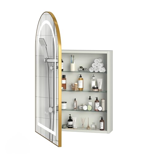 ChromaCasa LED-Badezimmerschrank mit Antibeschlag Spiegel und verstellbaren Regalen – 3 platzsparende Badezimmer Aufbewahrung, Haartrocknerhalter, 3-farbig beleuchteter (White) von ChromaCasa