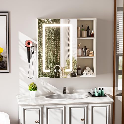 ChromaCasa LED-beleuchteter Antibeschlag-Badezimmerspiegelschrank mit Stauraum | Platzsparender Wand-WC-Schrank | Badezimmerschrank mit Beleuchtung für kleine Badezimmer (60x15x60cm) von ChromaCasa