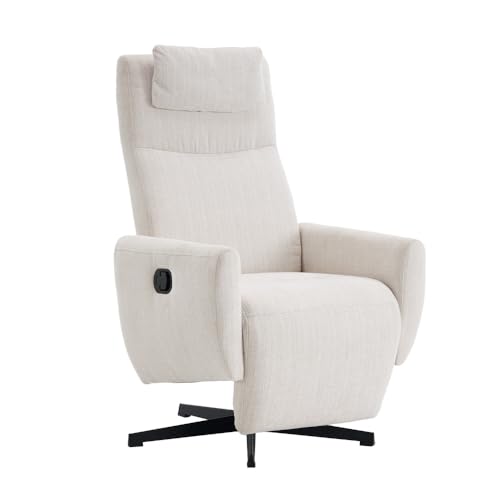 Chronetix Bequemer Relaxsessel Mit Liegefunktion Chenille Fernsehsessel Drehbar Mit Fußstütze Ergonomischer Loungesessel Für Wohnzimmer Büro Schlafzimmer (Beige) von Chronetix