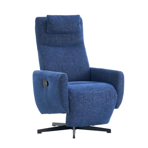 Chronetix Bequemer Relaxsessel Mit Liegefunktion Chenille Fernsehsessel Drehbar Mit Fußstütze Ergonomischer Loungesessel Für Wohnzimmer Büro Schlafzimmer (Blau) von Chronetix