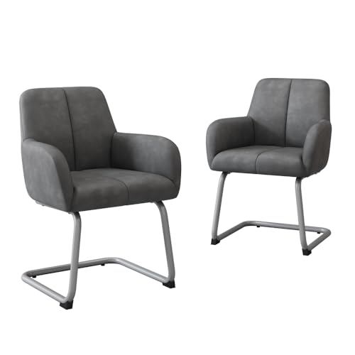 Chronetix Esszimmerstuhl 2er bis 6er Set mit Armlehnen Modern Minimalistisch Mikrofaserleder Ergonomisch Polsterstuhl mit Gewölbten Stahlfüßen für Wohnzimmer Schlafzimmer Küche (2) von Chronetix