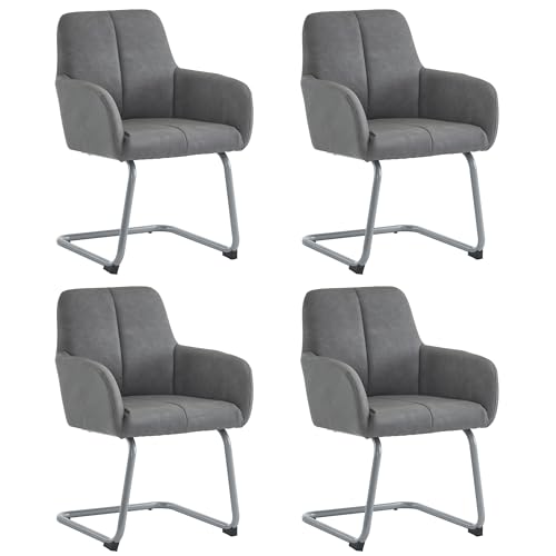 Chronetix Esszimmerstuhl 2er bis 6er Set mit Armlehnen Modern Minimalistisch Mikrofaserleder Ergonomisch Polsterstuhl mit Gewölbten Stahlfüßen für Wohnzimmer Schlafzimmer Küche (4) von Chronetix