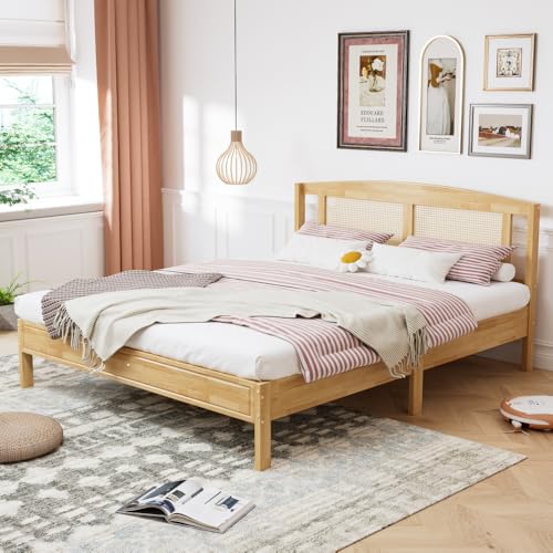 Chronetix Kleiderschrank mit Stange 2-türig mit Rattannetz Flip-Top Fach Natur Holzoptik Schlafzimmer Wohnzimmer Stauraum aus Spanplatte und PE-Rattan (Natural + Wood + 160cm*200cm) von Chronetix