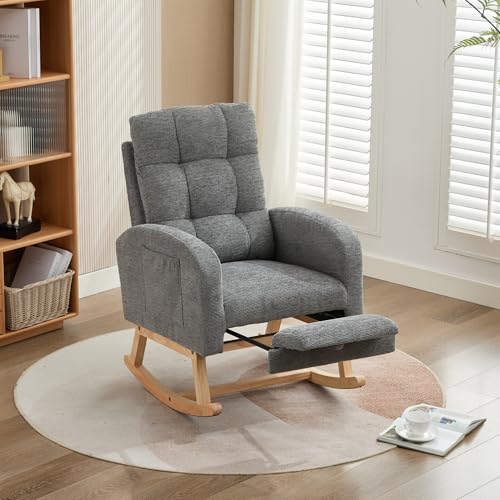 Chronetix Teddy Samt Schaukelstuhl Grau Mit Massivholzgestell Hohe Rückenlehne Ergonomischer Loungesessel Mit Seitentasche Und Fußstütze Für Wohnzimmer Schlafzimmer Kinderzimmer Chronetix Teddy Samt Schaukelstuhl Grau Mit Massivholzgestell Hohe Rückenlehne Ergonomischer Loungesessel Mit Seitentasche Und Fußstütze Für Wohnzimmer Schlafzimmer Kinderzimmer von Chronetix