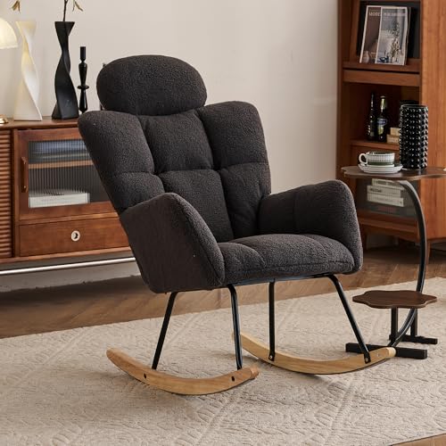 Chronetix Teddy Schaukelstuhl Mit Getuftetem Bezug Weiß Gepolstert Hohe Rückenlehne Holz Schaukelbeine Für Wohnzimmer Und Schlafzimmer von Chronetix