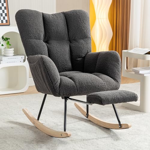 Chronetix Teddy Schaukelstuhl Mit Getuftetem Bezug Weiß Gepolstert Hohe Rückenlehne Holz Schaukelbeine Für Wohnzimmer Und Schlafzimmer von Chronetix